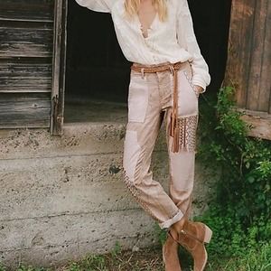 Anthropologie Pilcro The Camp Wanderer Patchwork Embellished Pants Size 27 NWT